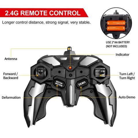 Black 2.4GHz remote control for Transforming Remote Control Car For Kids Two In One Vehicle Converts To A Robot With LED Light