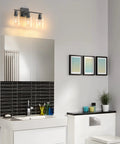 Black Vanity Lights For Bathroom With Glass Shade, Sleek Modern UL Listed Vanity Fixtures, three-light over mirror