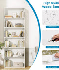 Tall 71 Inch White Bookshelf With Six Open Shelves Floor Standing Bookcase For Living Room Home Office And Bedroom