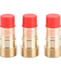 Ultimate 31Pc TIG Welding Nozzle Kit With Ceramic Torch Gas Lens Tips includes three brass nozzles with red caps.