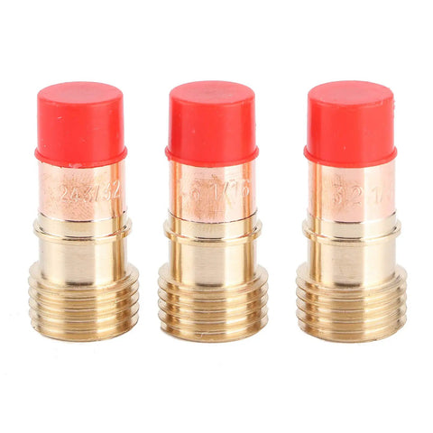 Ultimate 31Pc TIG Welding Nozzle Kit With Ceramic Torch Gas Lens Tips includes three brass nozzles with red caps.