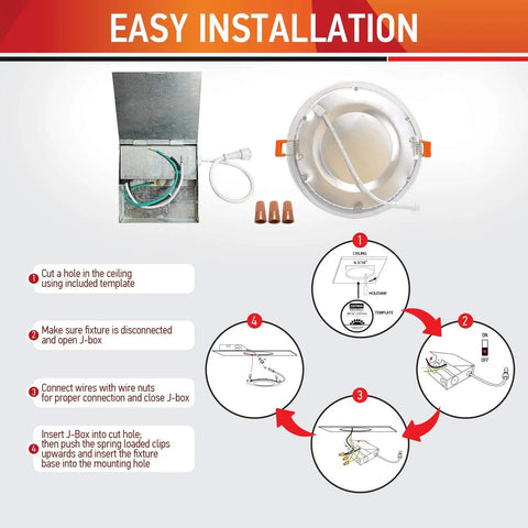 Ultra Thin 6 Inch LED Recessed Light Kit 12W 95W Equivalent 840 Lumens Dimmable IC Rated Canless With Junction Box 2700K installation instructions