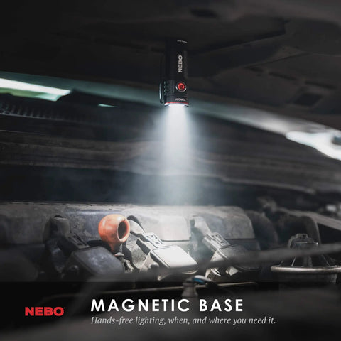 Beast Mode Bright Rechargeable Pocket Flashlight With 1000 Lumens, 5 Modes, Magnetic Base, lighting up car engine area.