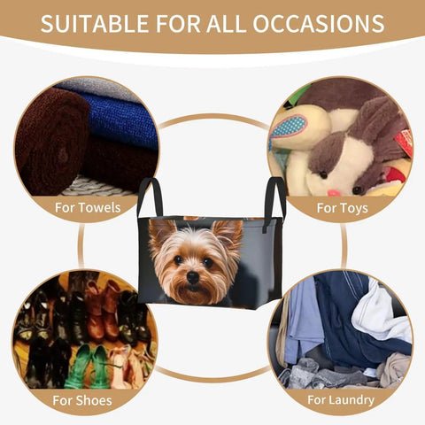 Hella Badass Waterproof Oxford Fabric Rectangle Storage Basket With Sturdy Cross Top Handles For Household Decluttering And Bedroom Shelving Projects Daily, shown with towels and toys.