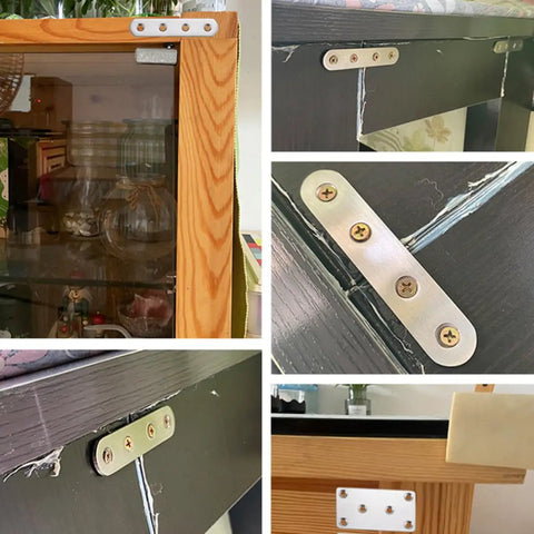 Flat Corner Brace Plates With Fixing Screws Stainless Steel Heavy Duty 98mm Brackets Set Of 10 attached to wooden furniture