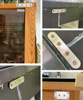 Flat Corner Brace Plates Set Stainless Steel With Screws 10 Piece Kit in use on furniture corners and joints
