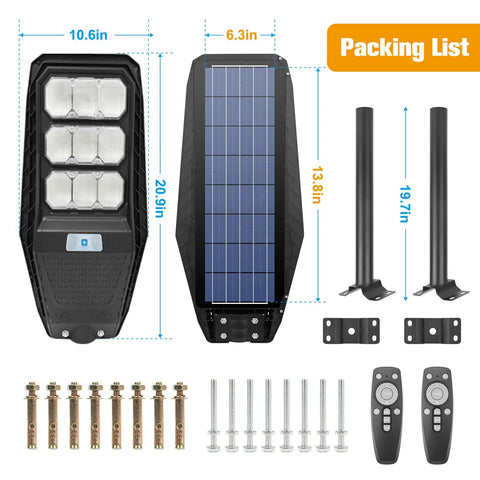 100W Solar Street Light Two Light Set With Motion Sensor No Wires To Run Dusk To Dawn Outdoor Flood Light with components