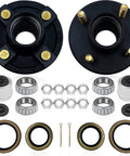 Two 4-lug trailer hub kits with bearings and seals for 1 in and 1-1/16 in spindles, Amazon brand.