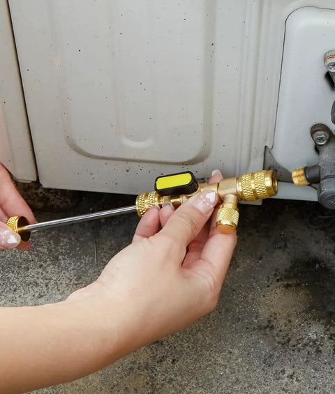 HVAC Valve Core Removal Tool Kit For Home Refrigeration, Includes 10 Valve Cores, 5 Brass Nuts, And 2 Brass Adapters For R410 R32 R22 R12 R407 R404 R600 Systems, Dual SAE 1/4 And 5/16 Ports, Great DIY Tinkering Upgrade on HVAC line