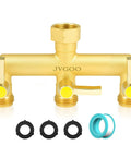 Heavy Duty Brass Garden Hose Splitter Three Way With Metal Shutoff Valve And Extension Handle Three Quarter Inch Connection Outdoor Faucet Spigot Manifold For Power Splitting Water To Multiple Hoses Built Tough And Rust Resistant, brass 3-outlet splitter with washers
