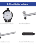 Fowler dial bore gauge kit with extender, 1.4-6 in range, front view showing dial indicator and extender rod