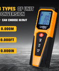 Precision Laser Distance Meter For Quick Accurate Measurements Up To 130 Feet With Backlit LCD Display One Hand Operation Large Readout Durable DIY Tool For Builders And Handymen, unit conversion display