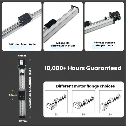 KHMOS HMS40 linear guide rail module with NEMA23 56mm motor on aluminum rail, 700mm stroke, 10mm lead