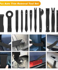 Straight Up 19 Piece Automotive Trim Removal Tool Set Featuring Hella Tough Nylon Panel Pry Bars And Dash Clip Extractors With A Roomy Carry Bag, showing 11 durable tools in black for interior use.