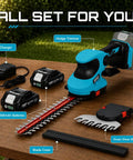 Cordless 20V Hedge Trimmer And Grass Shears Two In One with 12 Inch and 6 Inch Dual Action SK5 Blades, two 2Ah Batteries, charger