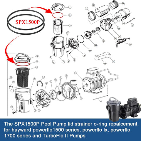 Diagram of SPX1500P Pool Pump Lid Strainer O Ring Replacement for Hayward Power-Flo Turbo-Flo 1500 Series LX And 1700 Series Pumps