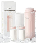 Keep Your Pumped Juice Ice Cold All Day With This Portable Breast Milk Cooler And Dual Leakproof Storage Bottles, blush color, ice cubes.