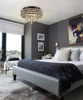 Dope Black K9 Crystal Flush Mount Chandelier 4 Light Ceiling Fixture With Metal Round Shade in a modern bedroom