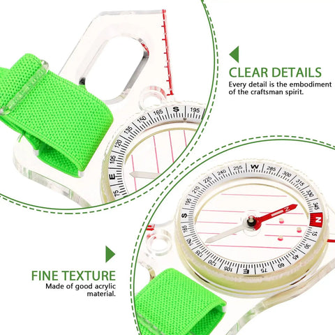 Precision Thumb Orienteering Compass Portable Acrylic Pocket Navigation Tool For Hiking Camping Outdoors with green strap