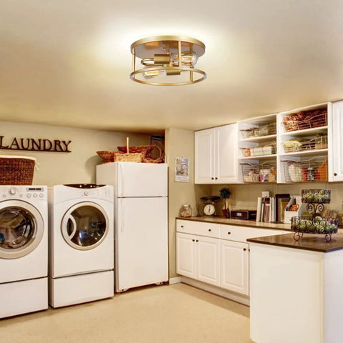 Laundry room with Dope Gold Flush Mount Ceiling Light 12 Inch Modern Round Fixture With Two Lights For Bedroom Hallway Entryway Kitchen Premium Champagne Gold Finish Industrial Style Home Decor