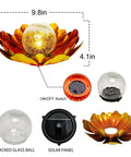 Solar Lotus Flower Light Outdoor Decor For Garden Backyard Waterproof Metal Yard Ornament with cracked glass ball and solar panel