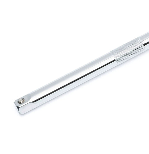 Close-up of chrome extension bar from Three Eighth Inch Drive Ratchet And Drive Tools Set With Eighty Four Tooth Full Polish Chrome Ratchets Chrome