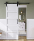 Sliding Barn Door 32 By 84 Inches White MDF With Waterproof PVC Surface 5 Panel Design installed in modern interior