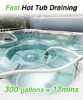 Cordless Submersible Water Pump With Brushless Motor draining hot tub with hose attached, highlighting fast water removal.