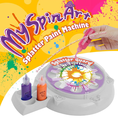 Spin Art Kit For Kids With Thick Paint Spinner Machine And Splatter Guard, pink paint bottle in use, vibrant art creation