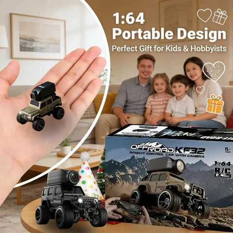One Sixty Four Scale 4WD Alloy Mini RC Crawler With FPV Camera in hand, showing portable size for kids and adults