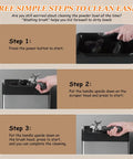 Three steps to use the Effortless Electric Espresso Knock Box And Automatic Portafilter Cleaner for easy cleaning.