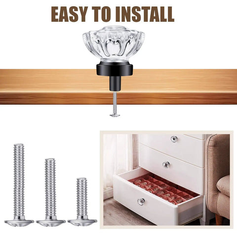 Matte Black Glass Cabinet Knobs Set With Crystal Vintage Drawer Pulls showcases installation and screws
