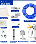 Accessories for Pro Level Airless Paint Sprayer, 3000 Psi Electric Power Tool with nozzles, hoses, and spray gun.