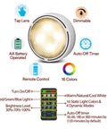 Diagram of Six Pack Battery Operated Puck Lights With Remote Control For Wireless Under Cabinet Kitchen Lighting features