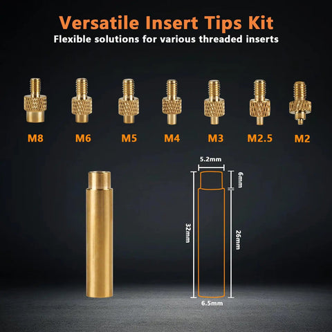 7 Heat Set Insert Tips And 1 Soldering Iron Adapter For Brass Heat Set Inserts In Plastic 3D Printer Parts for M2 to M8 sizes