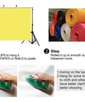 Turn Up The Vibes With This 4x4ft Multicolor Fabric Backdrop Packing A Realistic Cardstock Look For Dope Photo Shoots And Hype Booth Displays Built From Buttery Soft Fade Resistant Polyester That Never Lets You Down image showing steps to hang and smooth backdrops.