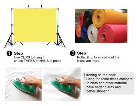 Turn Up The Vibes With This 4x4ft Multicolor Fabric Backdrop Packing A Realistic Cardstock Look For Dope Photo Shoots And Hype Booth Displays Built From Buttery Soft Fade Resistant Polyester That Never Lets You Down image showing steps to hang and smooth backdrops.