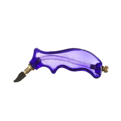 Pistol Style Glass Cutter With Ergonomic Grip showing purple ergonomic handle and cutting wheel, ideal for precise glass scoring.