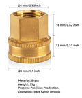 Heavy Duty Brass Garden Hose Adapter 3/4 GHT Female To 1/2 NPT Female Swivel Connector GHT To NPT Brass Fitting For Easy Leak Free Hose Setup And Pipe Thread Conversion, brass adapter dimensions shown
