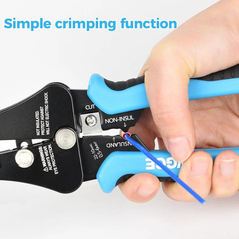 Close-up of Heavy Duty 3 In 1 All In One Wire Stripper And Cutter For 8 18 AWG Solid And 10 22 AWG Stranded Wire in use