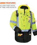 High Visibility Reflective Winter Safety Jacket Insulated Parka ANSI Compliant Lime Large GloWear 8384 features pockets and mic tabs