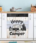 Happy Camper On Wood Magnetic Cover For Refrigerator Front Door And Dishwasher Totally Ultra Strong PVC Coated Panel