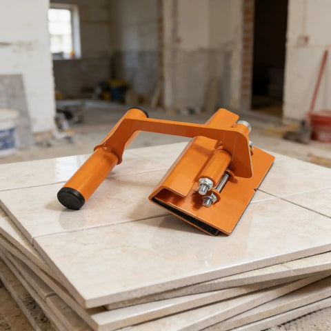 Rock Solid Heavy Duty Lifter Tool For DIY Pros And Construction Crews Auto Adjusting Jaw Works From 11 Mm To 21 Mm Fits Any Slab Easy Grip Handle Handles Up To 330 Pounds No Sweat Needed on stacked tiles