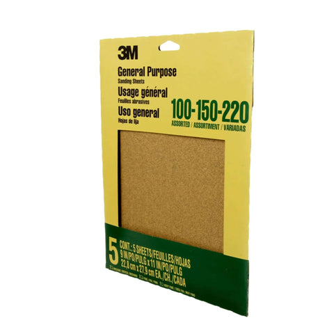 Aluminum Oxide Sandpaper Set 9 By 11 Inch 5 Sheets With Assorted Grit 100 150 220 in packaging