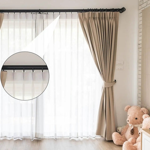 100 Pack Clear Plastic Roman Blind Curtain Rings Slick O Ring Clip Loops Heavy Duty Transparent Window Treatment Hardware No Fuss Setup Straight Up Reliable For DIY Projects used with beige curtains and sheer panels.