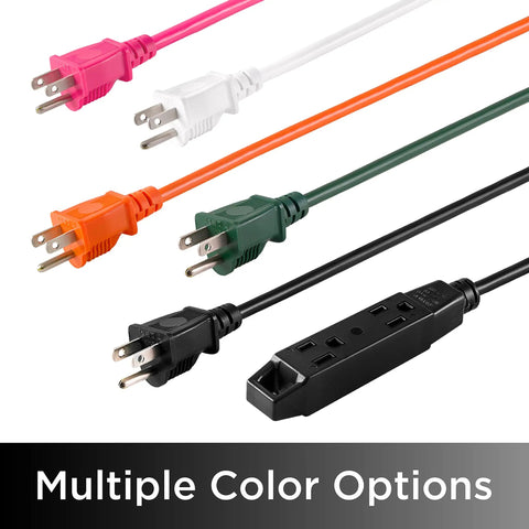 Image of multiple color options for Two Pack 50 Ft Outdoor Extension Cords With Three Outlets Grounded Power Strip Heavy Duty 16 Gauge.