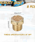 Close-up of Eight-Piece 1/8 NPT Pneumatic Exhaust Muffler Kit with sintered bronze fitting, showing size and thread specification.