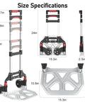 Heavy Duty Folding Hand Truck 180 Lb Capacity With Telescoping Handle And Rubber Wheels full dimensions image