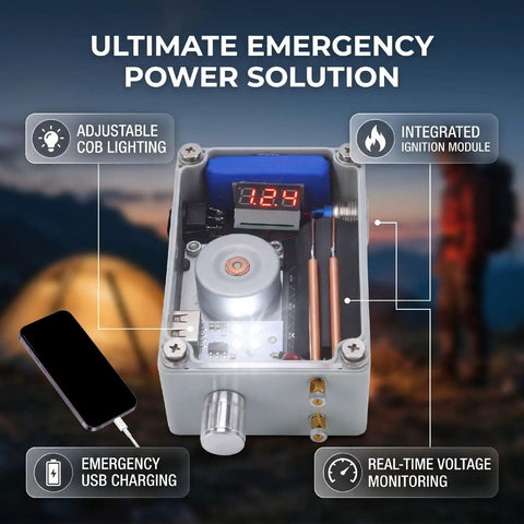 Hand Crank Generator With Adjustable Cob Led Light Portable Usb Charger For Emergency Prep, showcasing USB charging and adjustable light features.