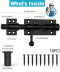 Diagram showing 6.3 Inch Beefy Heavy Duty Barrel Bolt Gate Latch in Solid 304 Stainless Steel with Black Finish and 10 stainless screws